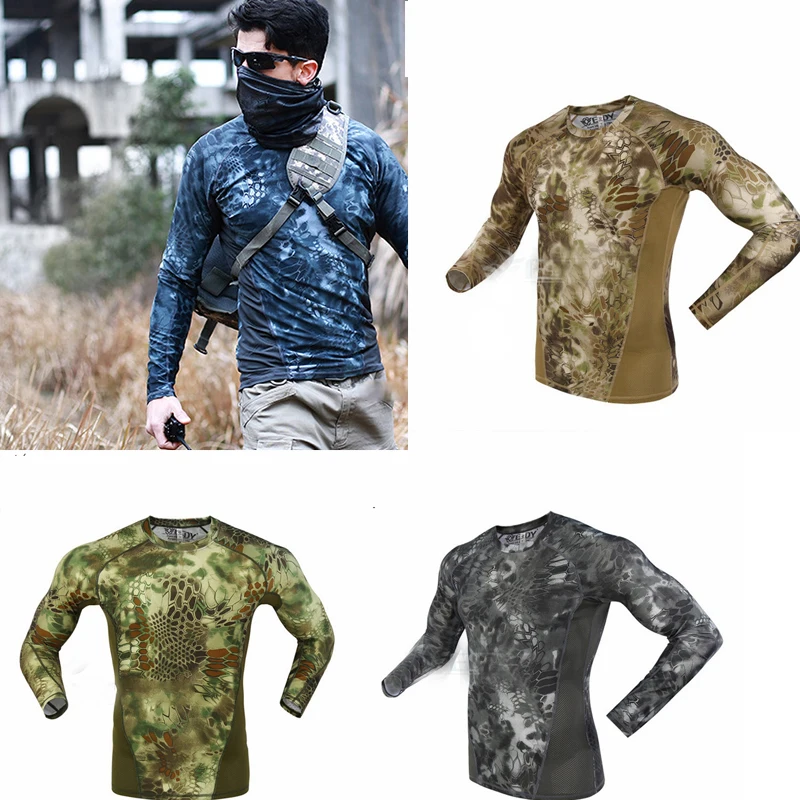 Мужская камуфляжная рубашка с длинным рукавом тактическая для фитнеса