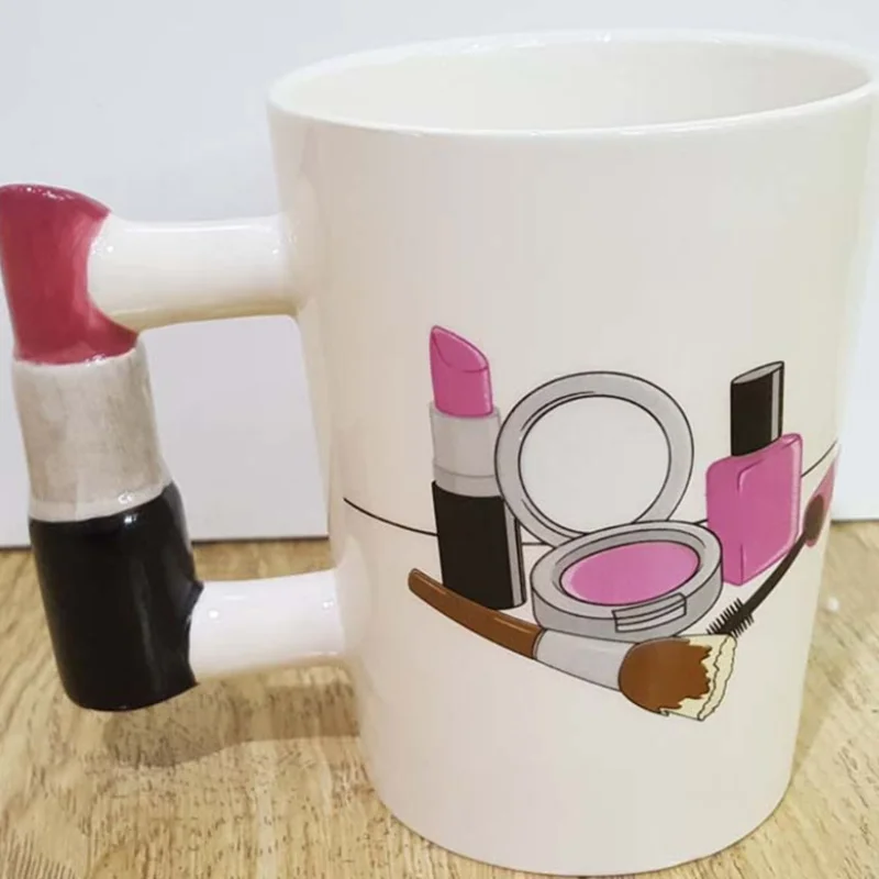 

Кофейная керамическая кружка, Симпатичные кружки, Женская ручка для макияжа, креативные инструменты, Набор для красоты, дорожная кружка с р...