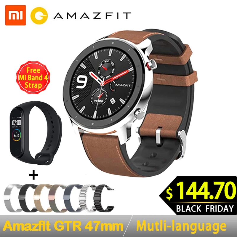Глобальная версия Amazfit GTR 47 мм Смарт часы 5ATM водонепроницаемые Смарт часы 24 дня батарея gps управление музыкой кожаный силиконовый ремешок