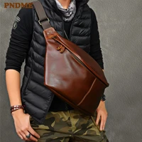 retro natural first layer cowhide super large capacity men chest bag simple casual genuine leather sports shoulder diagonal bag