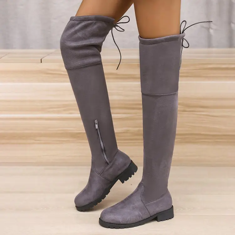 

Winter Over The Knee Boots Women Stretch Fabric Women Thigh High Sexy Lace Up Woman Flat Shoes Long Bota Feminina Size 43 Shoes