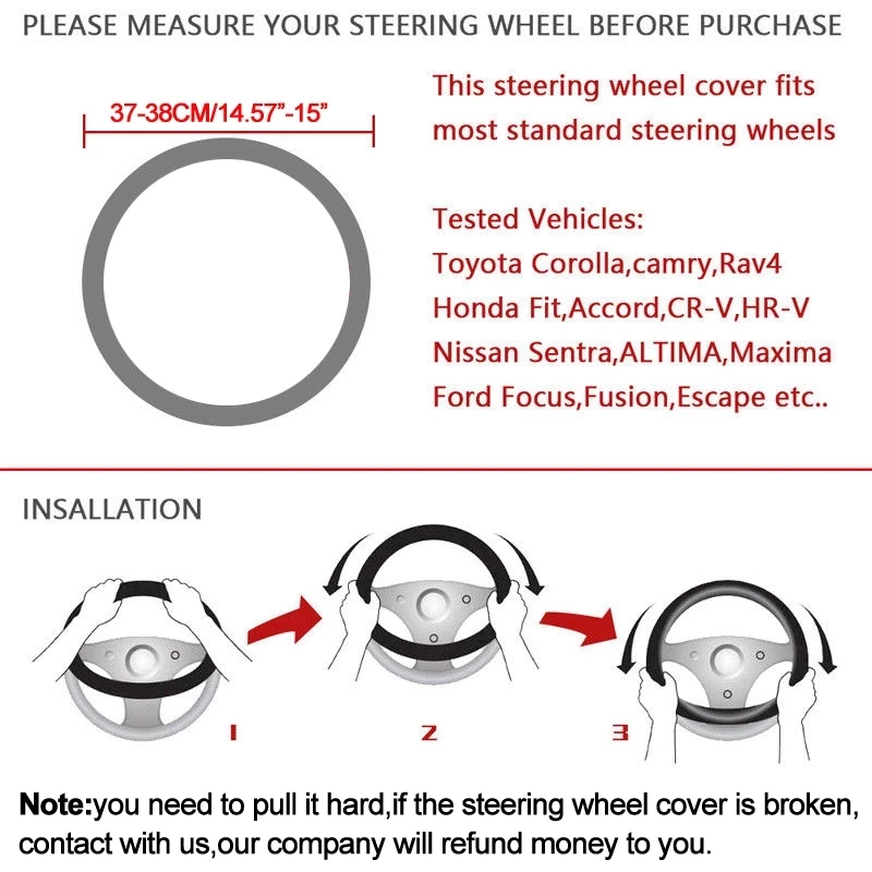 

Soft Braid on Car Steering Wheel Cover For 37 - 38 CM 14.5"-15" Anti-slip Inner Ring M Size Steering-Wheel Car Styling Carpet