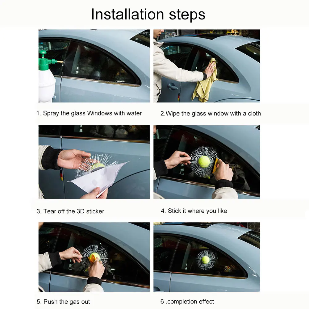 3D мяч попадает на автомобильное стекло Стекло сломанной Стикеры автомобиля