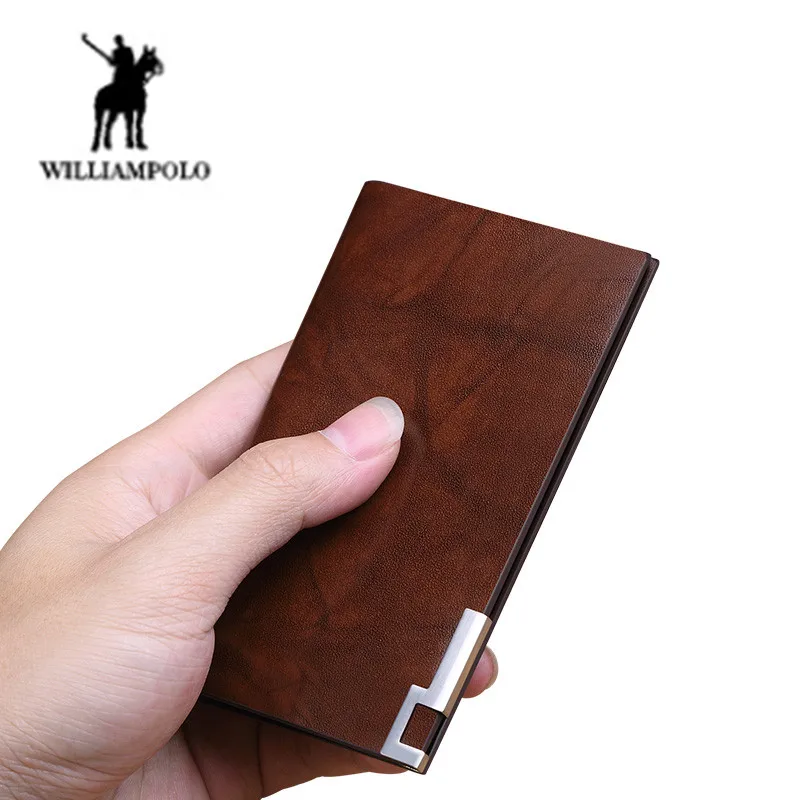 

WILLIAMPOLO Men's Wallet Fashion Pure Leather Card Holder Metal Side Wallet Credit Card Box Driver's license folder carteira