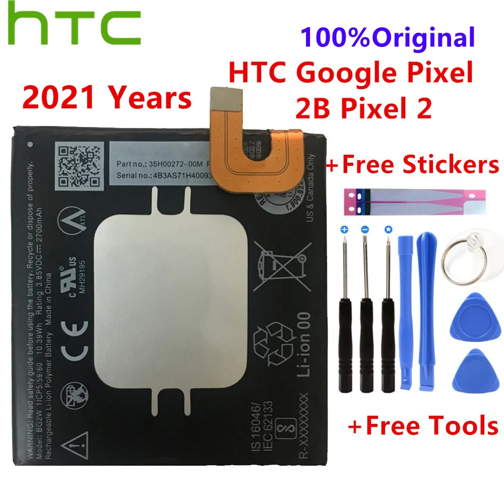 

Оригинальный аккумулятор HTC, 2700 мАч, BG2W, стандартная запасная батарея для Google Pixel 2B Pixel 2, литий-ионные полимерные батареи, батарея