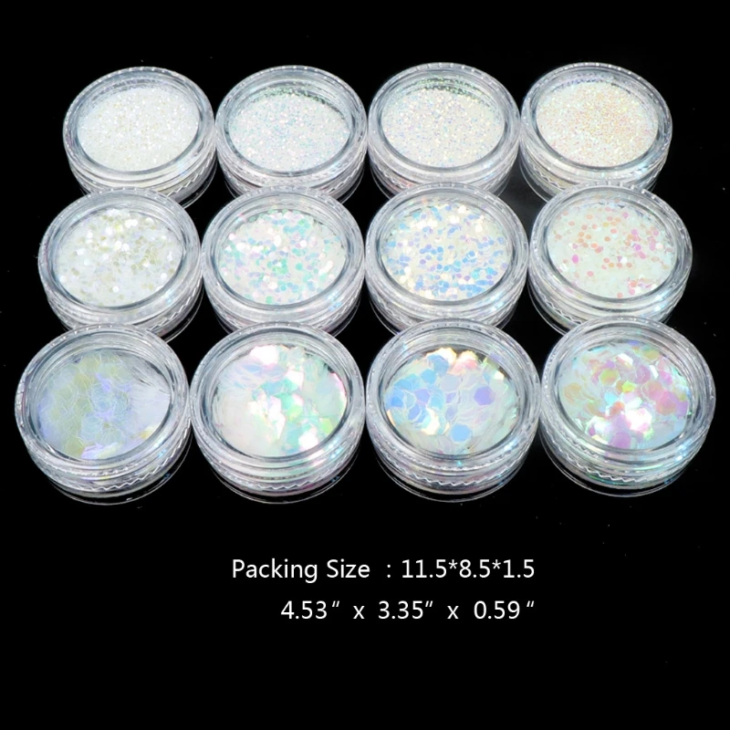 

12 Bottles Heart Star Round Shape Laser- Bright Flakes Sequins Kit Resin Art DIY T4MD
