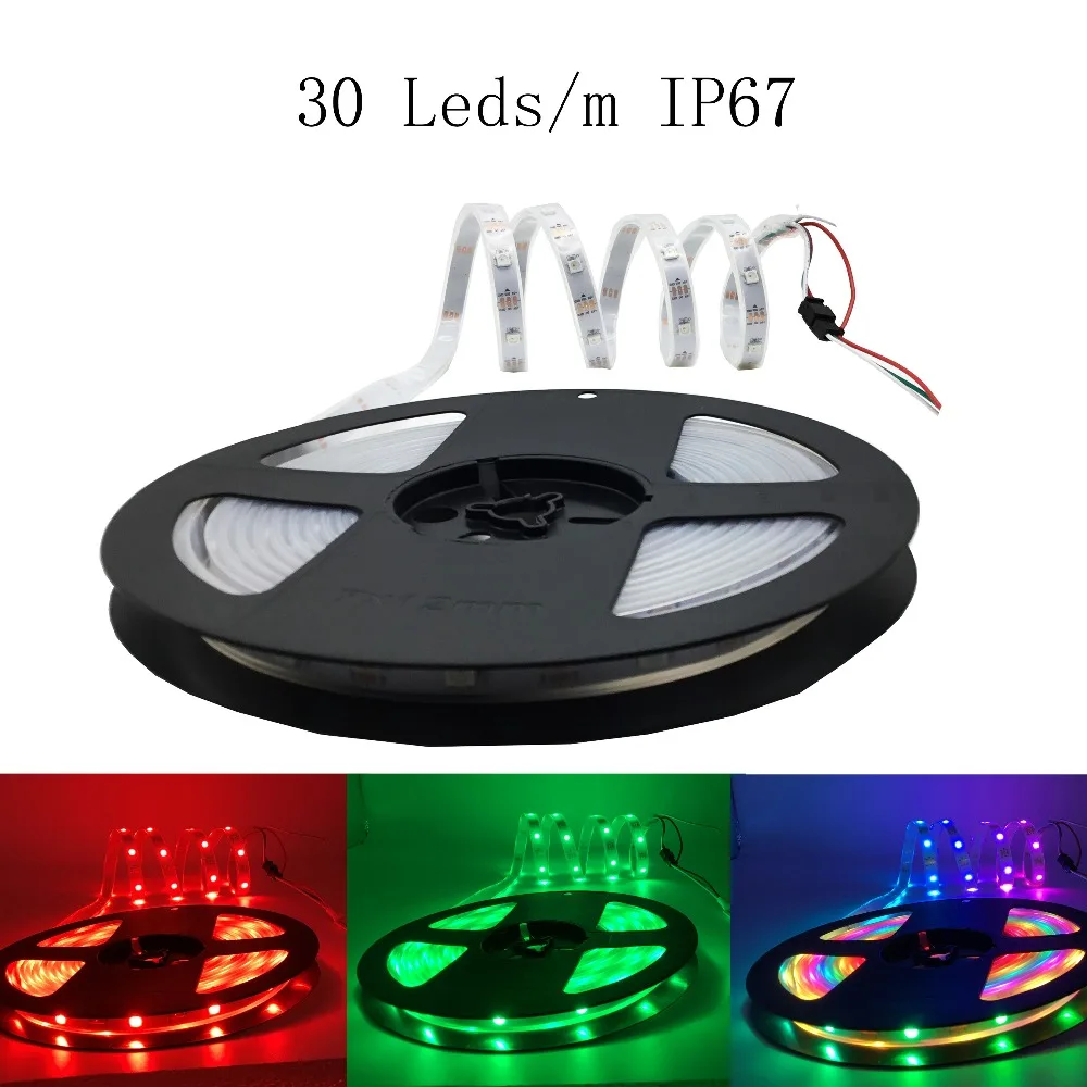 WS2812B WS2812 RGB светодиодный светильник водонепроницаемый индивидуально адресуемый умный RGB светодиодный светильник для украшения дома 1 м 2 м 3 м 4 м 5 м