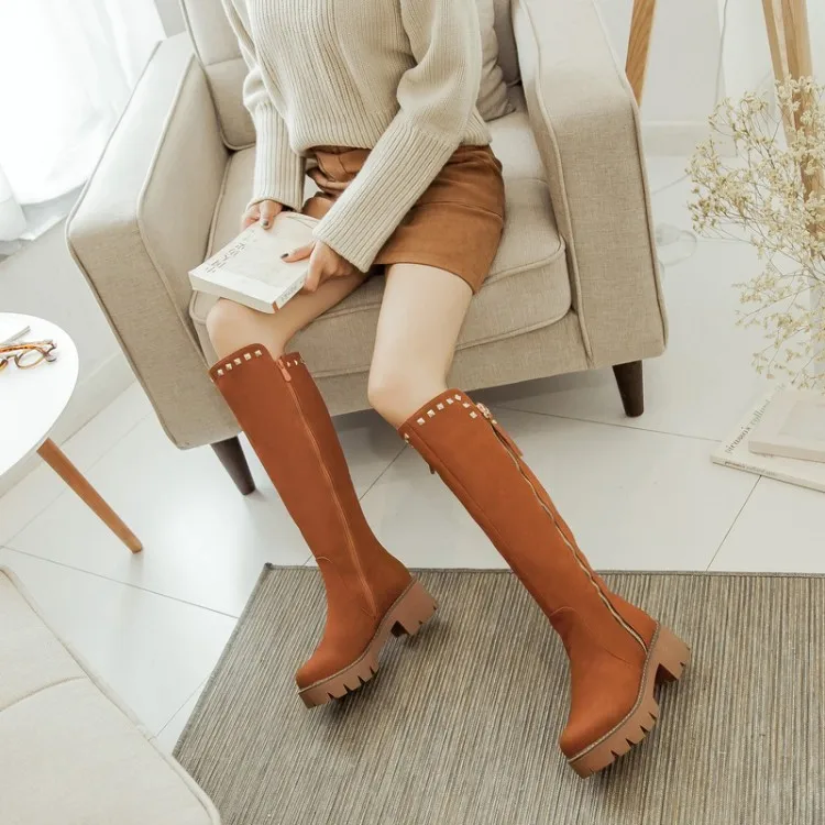 Big Size 9 10 11 12 boots women woman winter shoes botas Solid color round head side zipper | Обувь