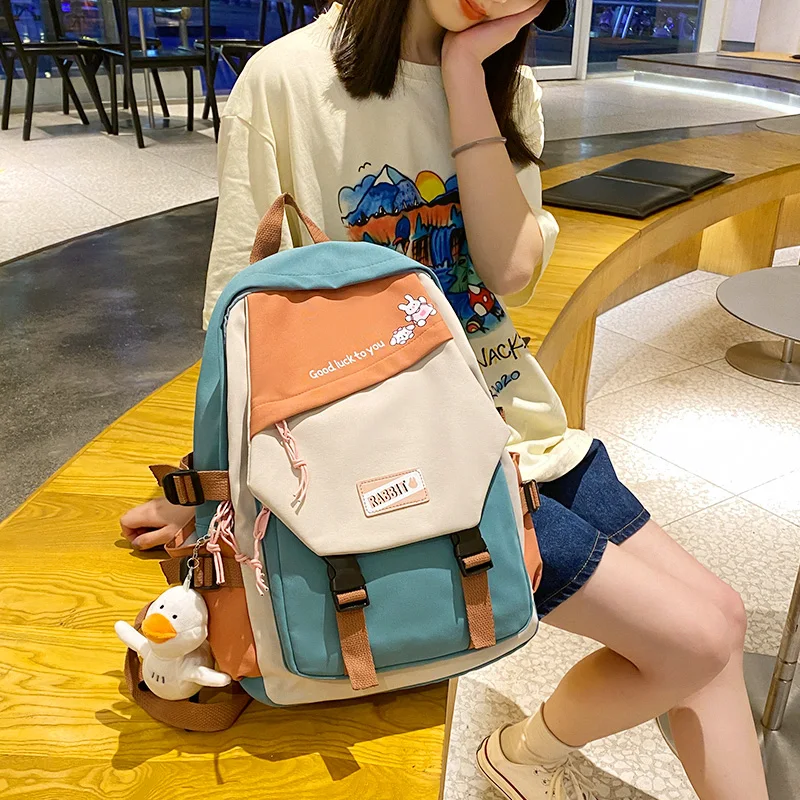 

Summer New Hit Color Backpack Women's Cute Teen Girl Student with School Bag Kawaii Patchwork Candy Color Outing Travel Backpack