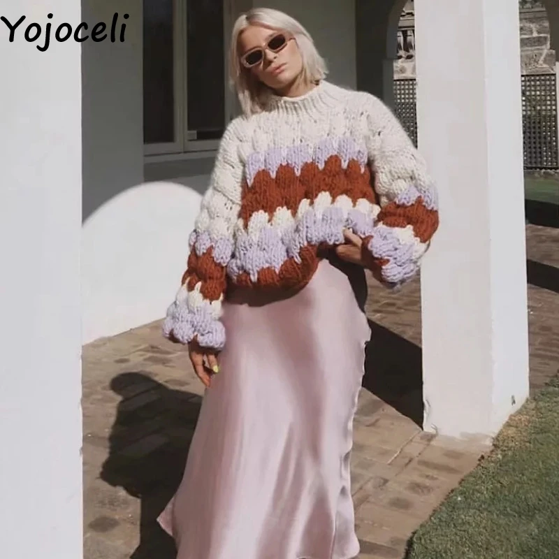 Yojoceli сексуальный большой вязаный свитер женский осень зима теплый повседневный вязаный Топ стильный свитер джемпер верхняя одежда