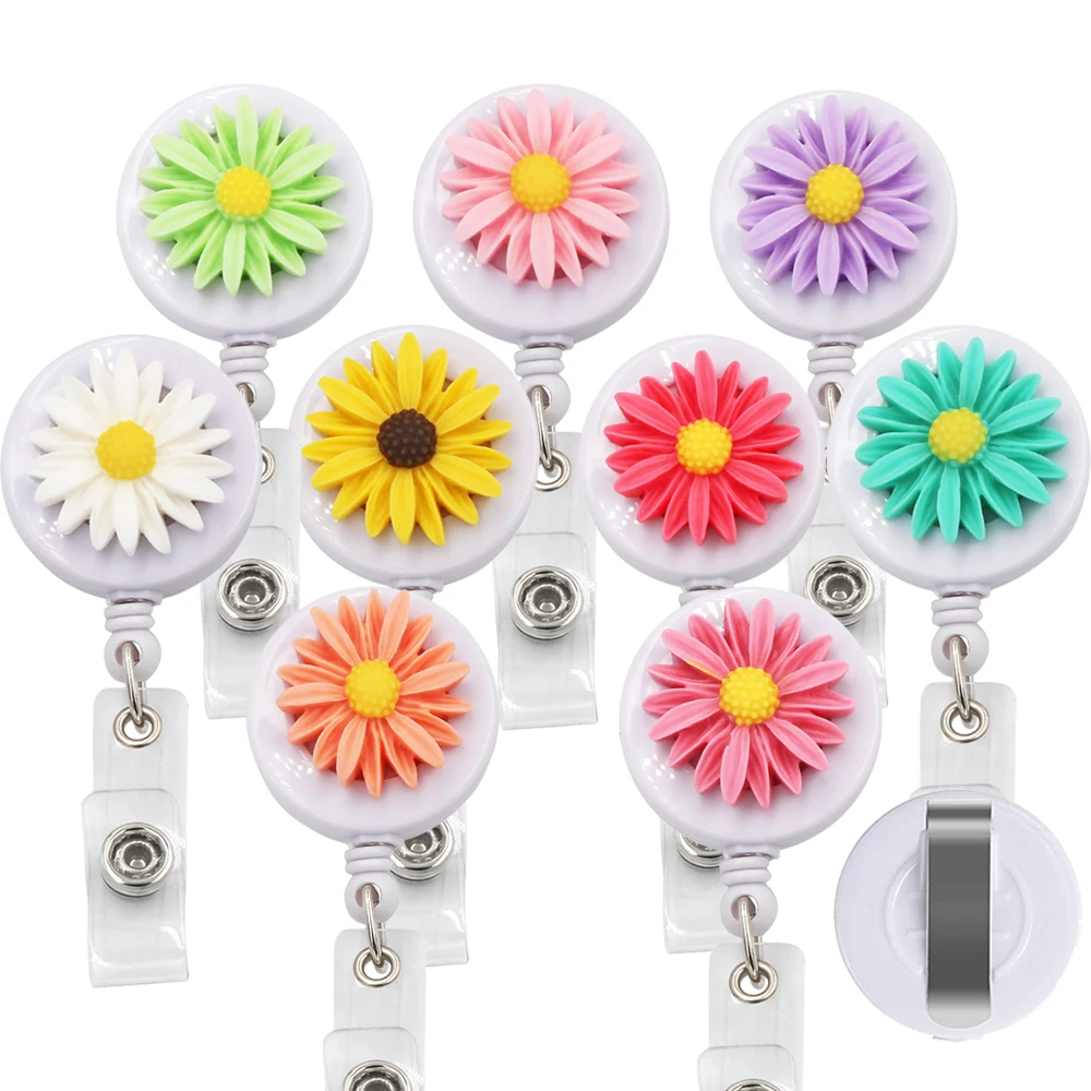9pcs Lot Colors Sunflower Retractable ID Card Badge Holder Clip Reel For Nurse Hospital Student Office Sweet Car Style