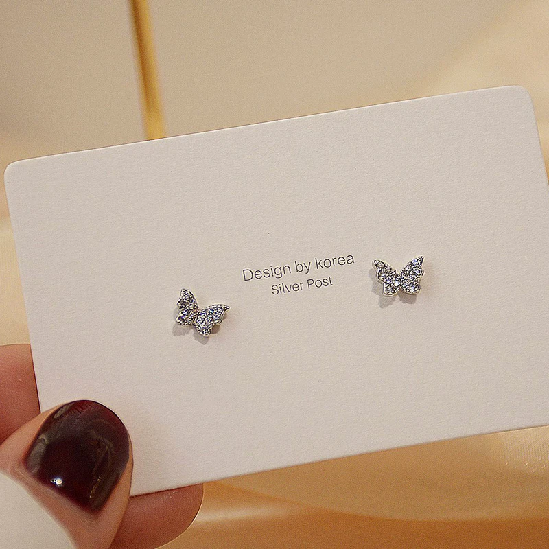 

High Quality 14K Real Gold Small Butterfly Earrings for Women Top Designer Luxury Jewelry AAA Zirconia S925 Silver Needle Stud