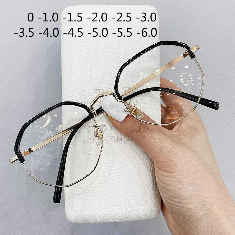 

-1.0 To -6.0 Metal Anti-blue Myopia Glasses Women&Men Big Oversized Glasses Frame Nearsighted Prescription Glasses Diopter UV400