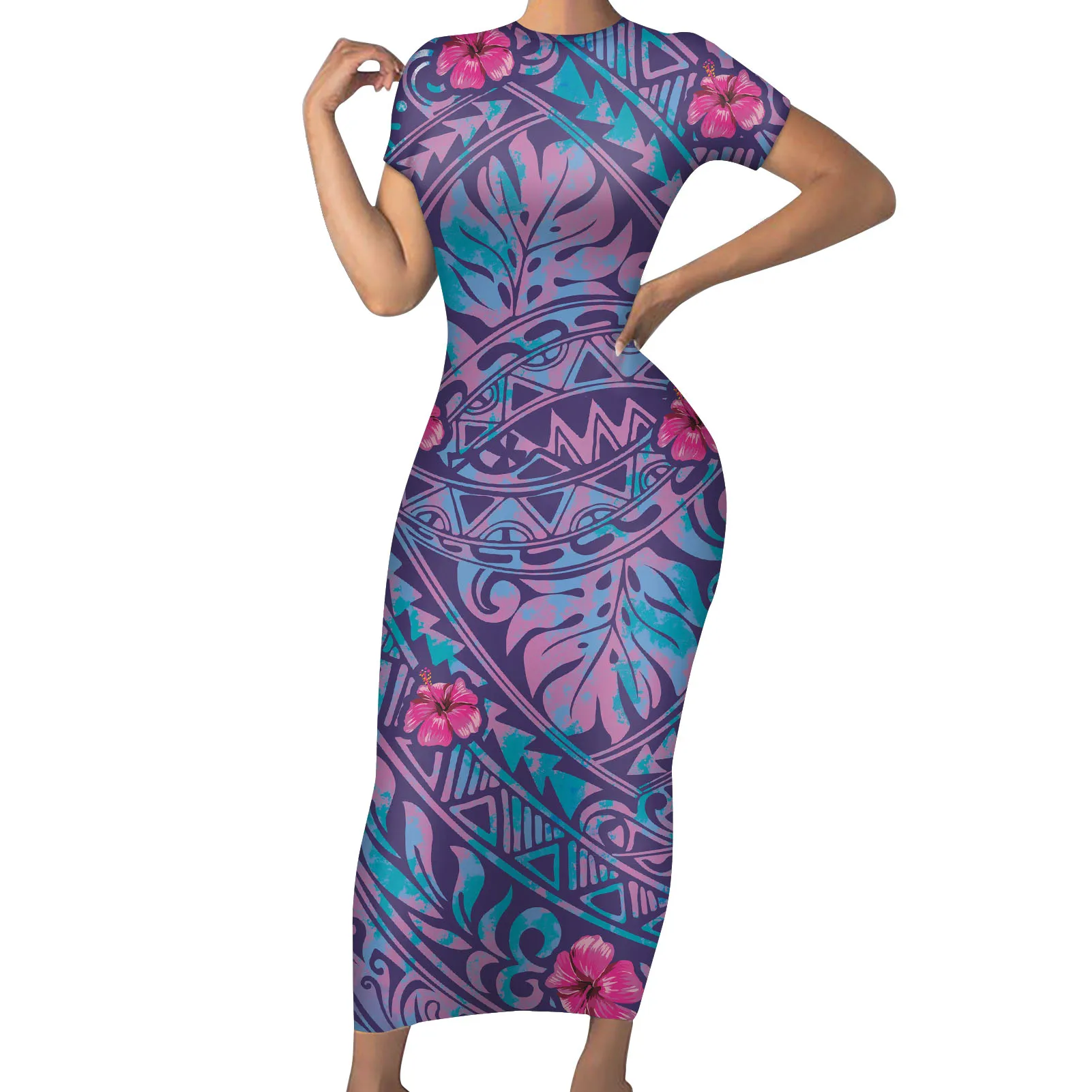 

HYCOOL Designer Long Bodycon Party Dresses Vogue Gradient Color Hand Painted Plus Size Maxi Dresses Custom Polynesian Dress 2021