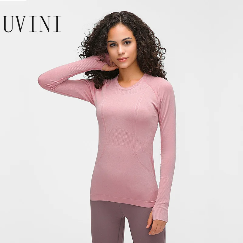 Высокая эластичность бесшовные спортивные рубашки с длинным рукавом для женщин o