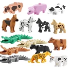 Животные зоопарк ферма свинка корова крокодил полиция Собака Тигр Акула Модель животных игрушки для детей Подарки фигурки город строительные блоки