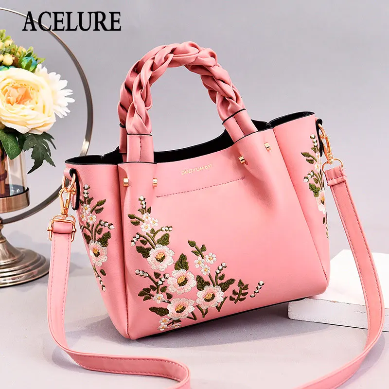 

Solid Color Flower PU Leather Shoulder Bags for Women Fashion Elegant Ladies Party Shopping Handbags Female Zipper Messenger Bag
