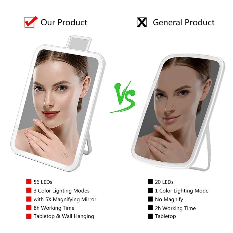 

Makeup Mirror 3 Color Lighting Smart Press Adjustable Wall-Mounted