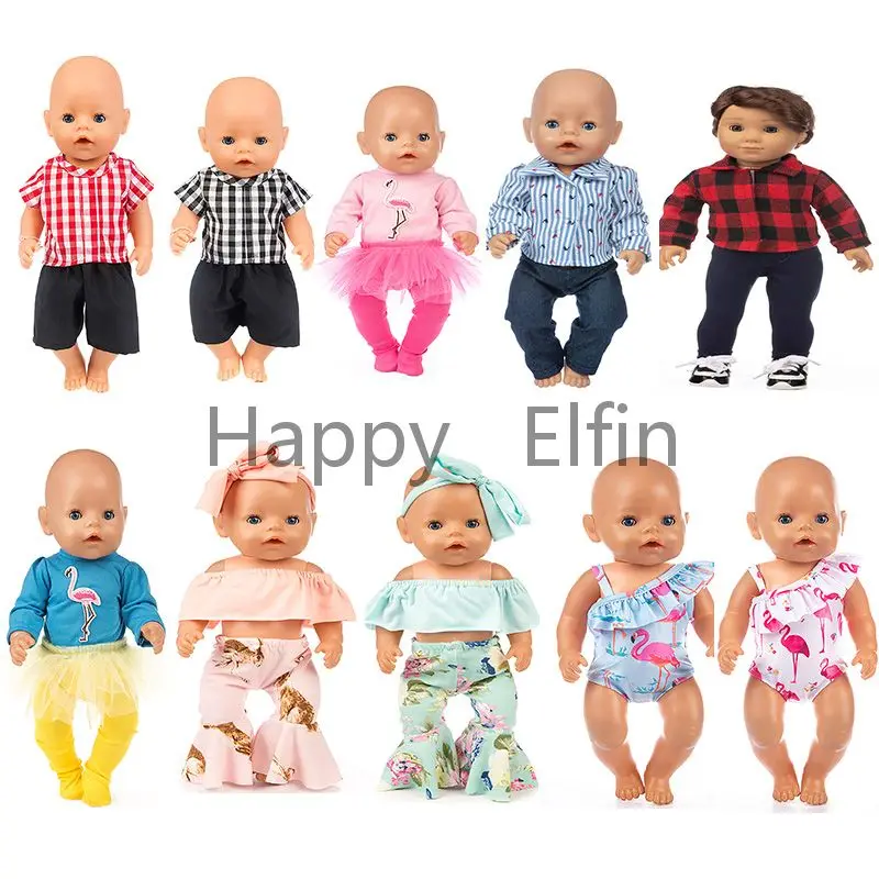 

Happy Elfin Handmade Flamingo Pattern Doll Clothes Top + Pants for American 18 Inch Girl Doll & 43 cm Born Baby Doll clothes