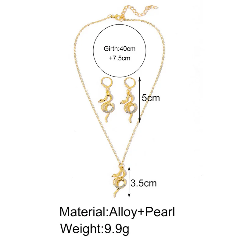 

Snake Necklace Earring Set Fashion Creative Pendant Necklaces for Women Rhinestone Gold Color Earrings Animal Jewelry Party Gift