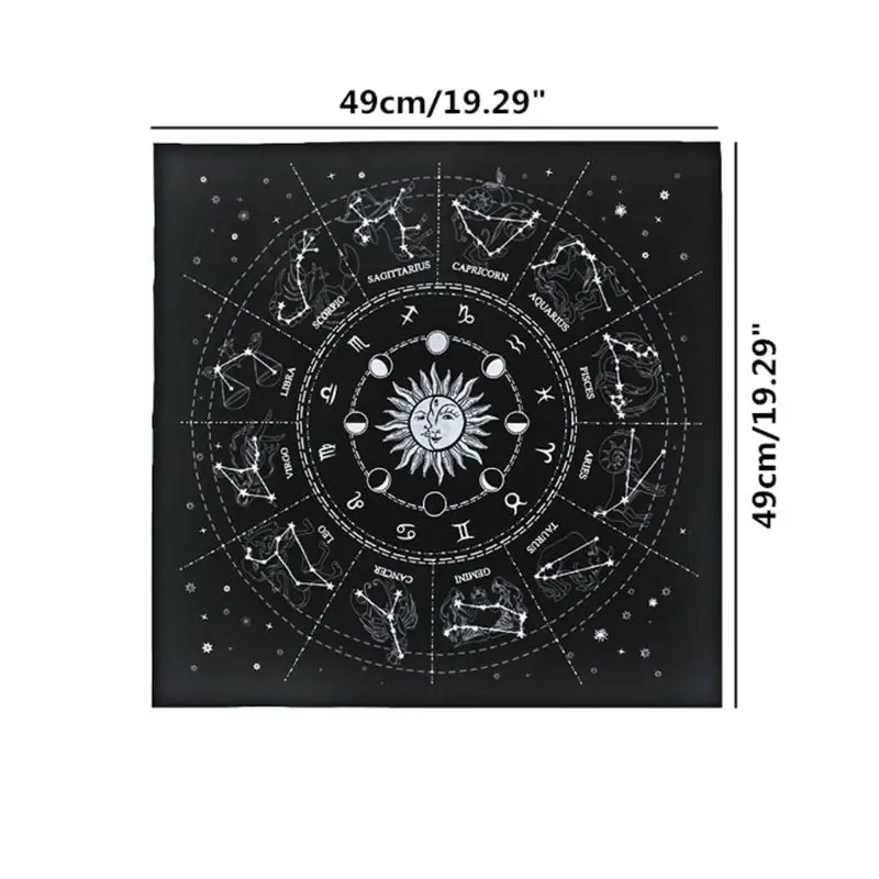 

2021 Top 49*49cm Flannel Tarots Tablecloth Star Divination 12 Constellations Astrology
