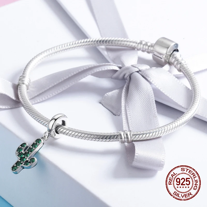 Кулон из серебра 100% пробы с зеленым цирконием ожерелье кактусом подходит для