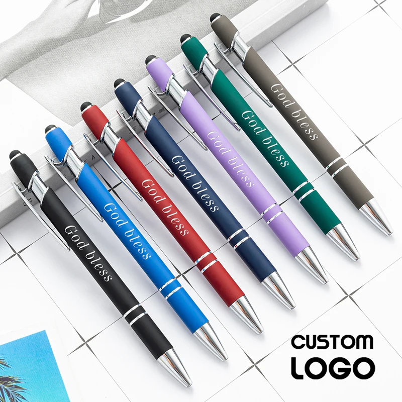 Free Customized Metal Ballpoint Pen LOGO 2 In 1 Stylus Drawing Tablet Pen Capacitive Screen Touch Pen School Office Supplies