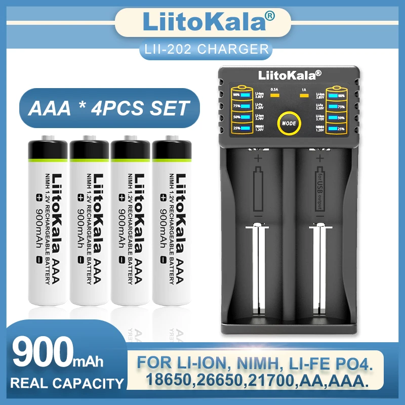 Liitokala Lii-402 Lii-202 Lii-100 Зарядное устройство 1 2 В AAA 900 мАч Ni-MH аккумуляторная батарея