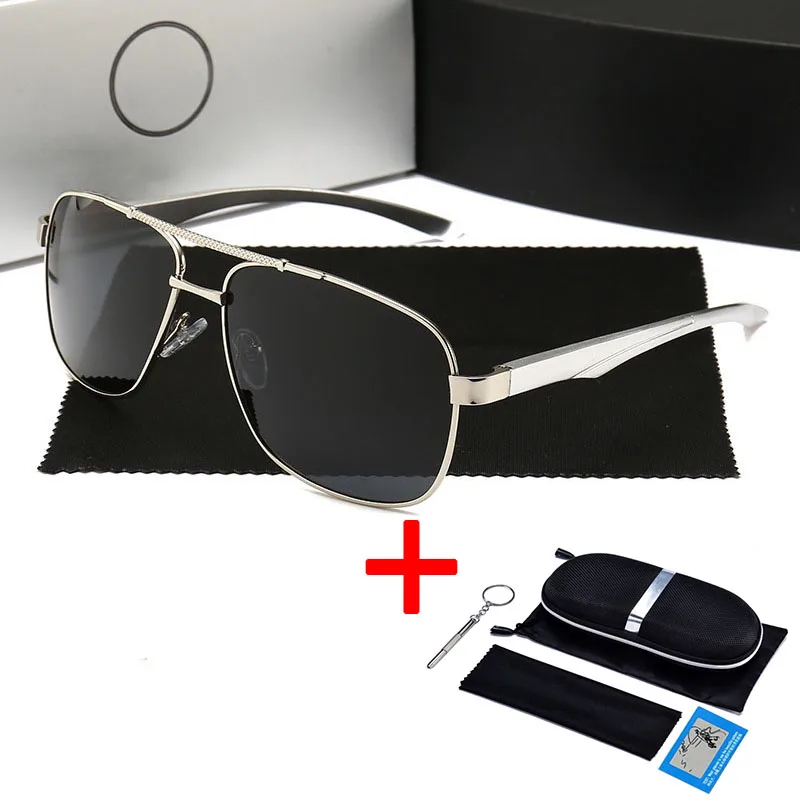 SILVER-Zip Box Мужские солнцезащитные очки, брендовые, дизайнерские, Mercede, мужские, поляризационные, для вождения, солнцезащитные очки, алюминий, магний, квадратные, солнцезащитные очки, oculos de sol 1046 - Цвет линз: SILVER-Zip Box