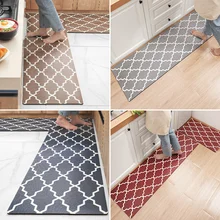 Alfombra de estilo nórdico con tiras de PVC para el hogar, tapete impermeable a prueba de aceite, de cuero grueso, geométrico, gris, para cocina, 1 pieza (2)