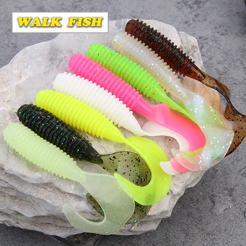 

Walk Fish 10Pcs 60mm/1.8g Single Tailed Soft Bait Worm Artificial Baits Fishing lure 065
