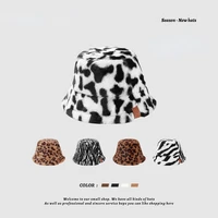 fashion korea plush leopard print fisherman hat for women autumn winter warm bucket dairy cow striped student hip hop panama cap