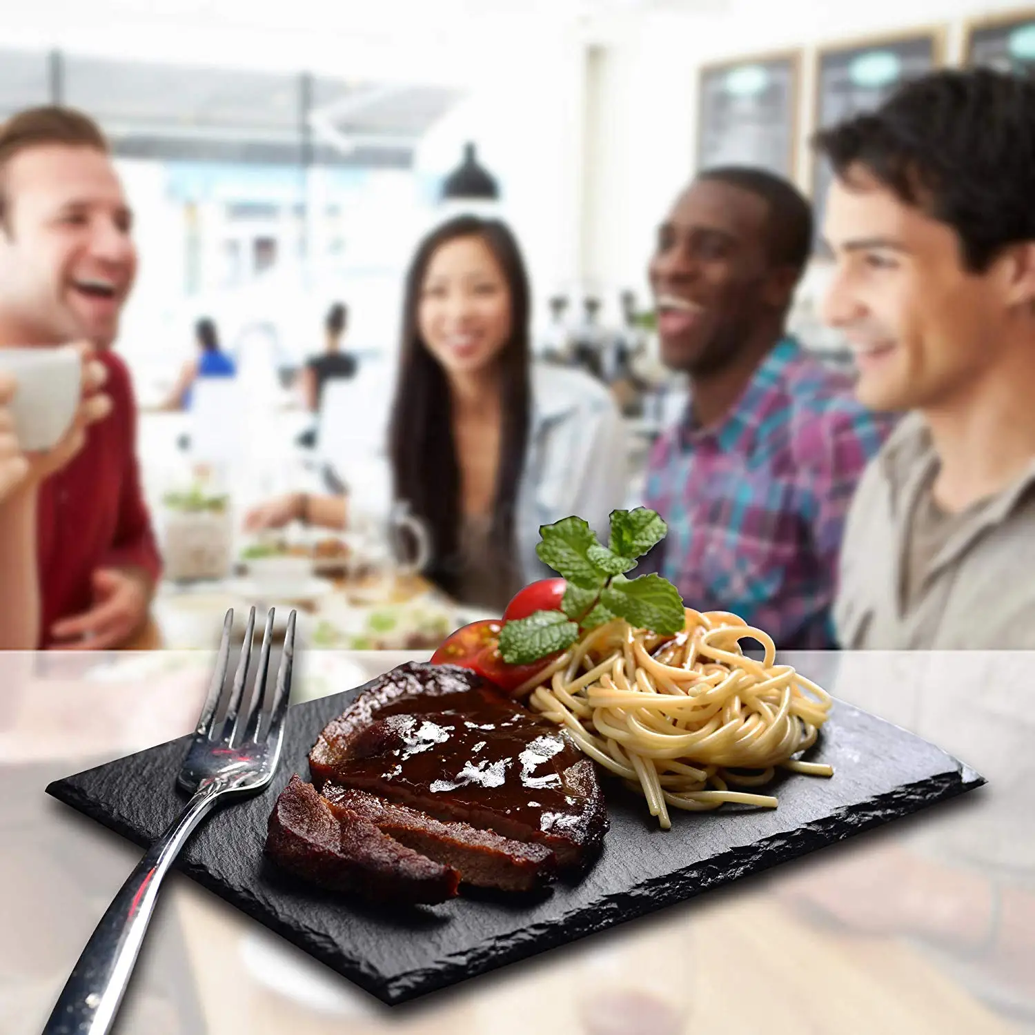 Прямоугольные тарелки для стейков MALACASA из натурального сланца 6 штук сланцевая