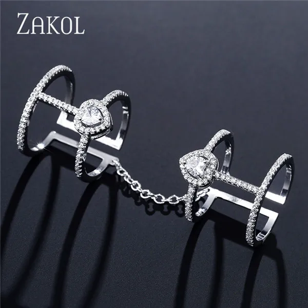 Heart White ZAKOL модные свадебные открытые кольца с цирконием в форме сердца ААА для женщин, вечерние ювелирные изделия Anillos Anel FSRP2126 - Цвет основного камня: Heart White