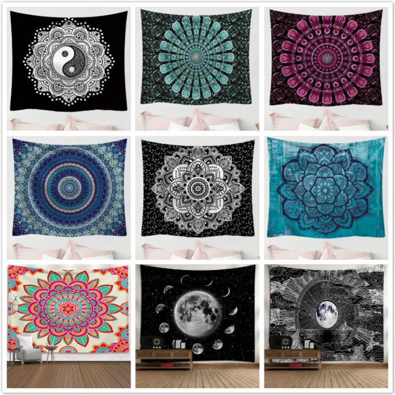 Гобелен с мандалой утолщенный мягкий плюшевый гобелен Настенный Коврик в