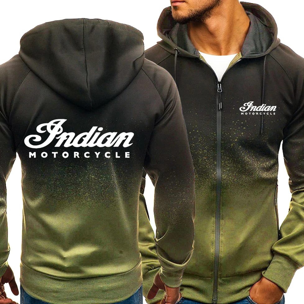 

Spring Hoodies Men Indian Motorcycle Logo Casual Harajuku Gradient Color Hooded Fleece Sweatshirts Zipper Jacket Male Clothing