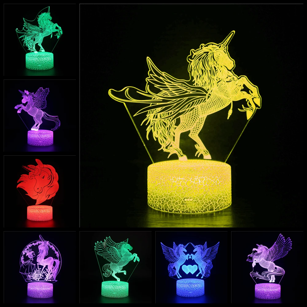 

3D unicorn flying night light children's bedside bedroom decoration LED night light boys and girls room creative Christmas gifts