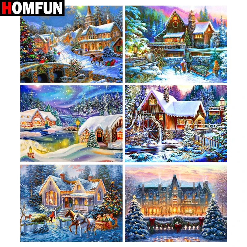 

Алмазная картина HOMFUN «сделай сам», вышивка крестиком 5D «Снежный дом Dongtian», квадратная круглая Вышивка крестиком, украшение для дома