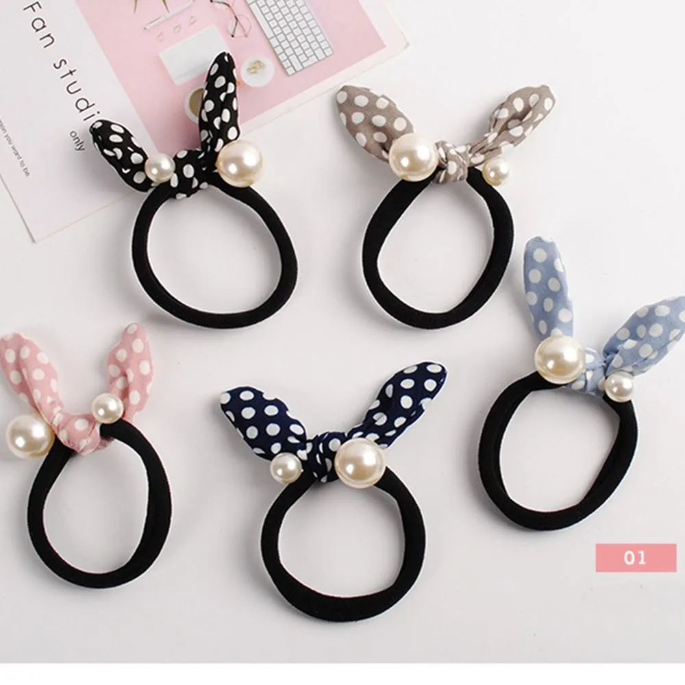 5pc Новинка, Корейская сетка, красная резинка, веревка для ногтей, жемчуг, золотая шелковая веревка для волос, браслеты для волос, аксессуары для волос - Цвет: 5pc