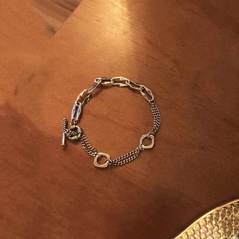 

S925 Thai Stainless Metal Bracelet Female Korean Version Of Students Simple Retro Personality Bracelet Instagram Niche Design