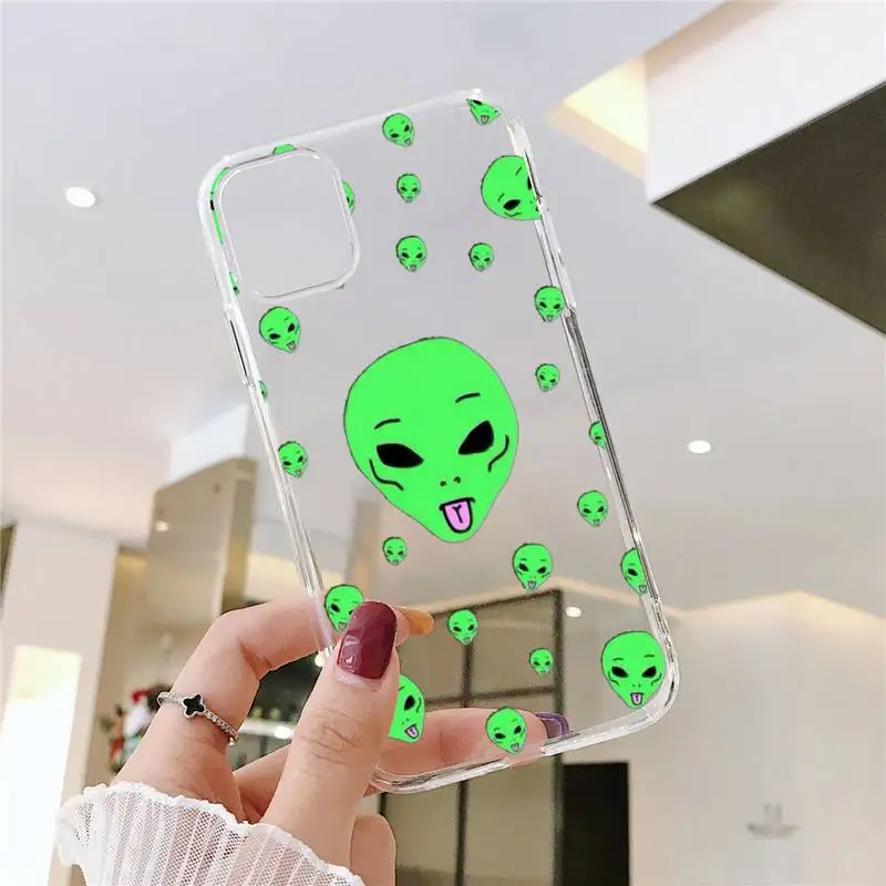 

Fashion E.T. Alien Phone Case Transparent for iPhone 6 7 8 11 12 s mini pro X XS XR MAX Plus SE cover funda