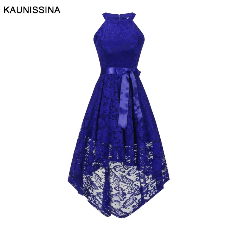 Blue KAUNISSINA, кружевное коктейльное платье с бретелькой через шею, асимметричный бант, сексуальное платье для выпускного вечера, Дамское Платье Vestidos - Цвет: Blue