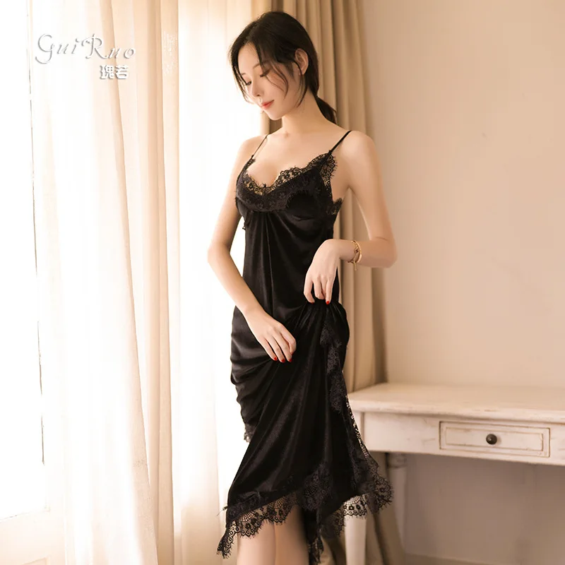 

Высококачественное забавное нижнее белье в новом стиле, высококачественное замшевое кружевное платье на бретелях, ночная рубашка, домашни...