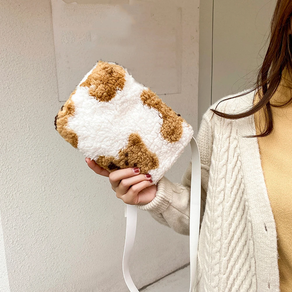 

Сумка-мессенджер из плюшевого материала, Женская вместительная сумочка-тоут в студенческом стиле, простой саквояж на плечо для покупок, ори...