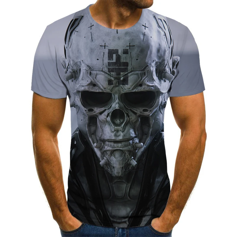 

Summer Men T-Shirts Casual O-Neck Short Sleeve Harajuku Tee Tops Hip Hop Style Clothes Fashion StreetwearSkull 3D T Shirt Male