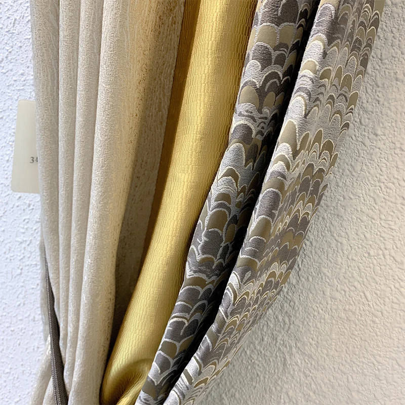 

Custom curtain Nordic modern High Precision yellow geometry pattern Splicing livingroom window thick blackout curtain M1210