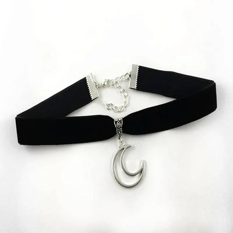 Black Velvet Necklace Moon Charm Crescent Necklace Gothic Jewelry Fashion Pendant Gorgeous Women's Gift