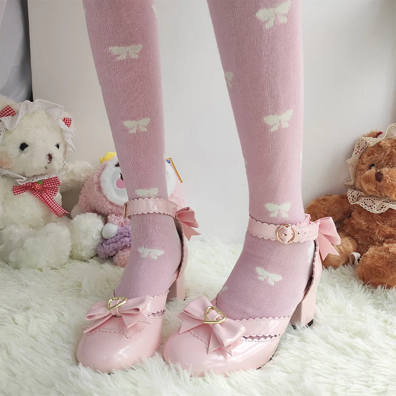 

Summer lolita sandals high heel female Japanese student shoes mid-heel shoes girl daily bowknot leather shoes women shoes cos