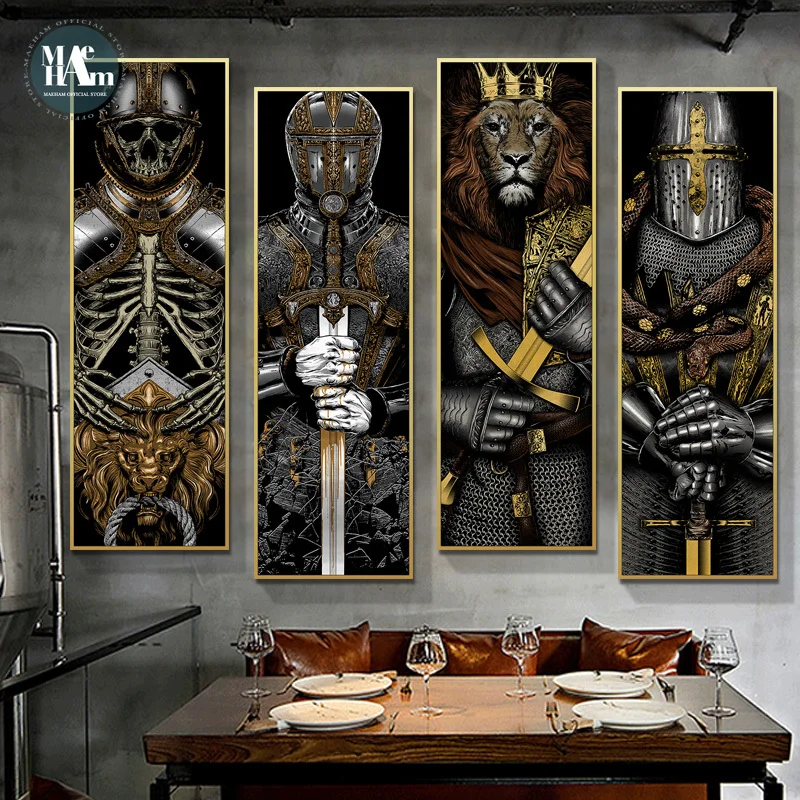 Скандинавский рыцарь Тигр Лев плакаты и принты на холсте художественная