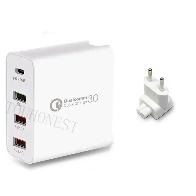 4 порта Смарт USB зарядка 48 Вт быстрое зарядное устройство 3,0 для iPhone samsung Xiaomi huawei USB адаптер type C PD быстрое настенное зарядное устройство EU AU UK - Тип штекера: Европейский Союз (ЕС)